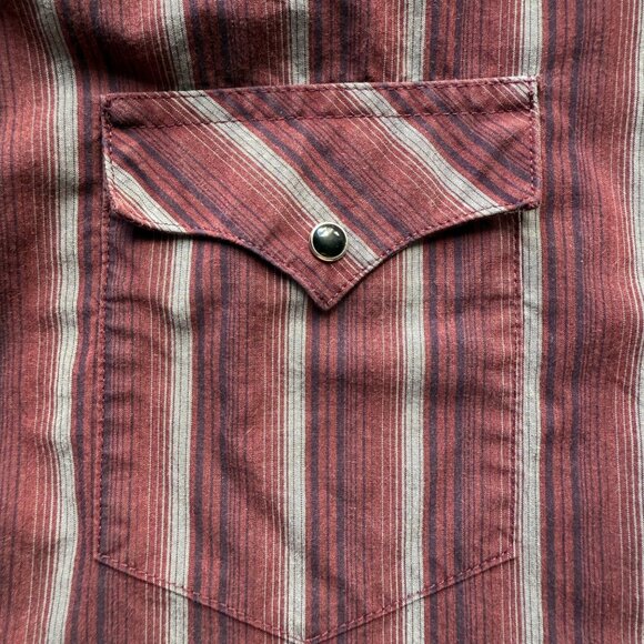 Wrangler XL Mens Long Sleeve Western Shirt Red Striped Snap Button Cowboy Style - Picture 6 of 6